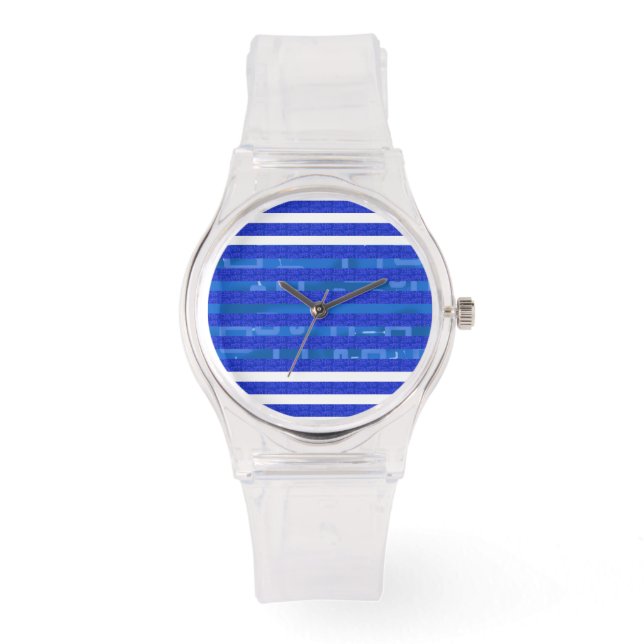 Cool Blue White Geometric Lines Watch (Front)