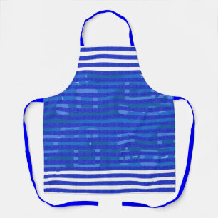 Cool Blue White Geometric Stripes Apron