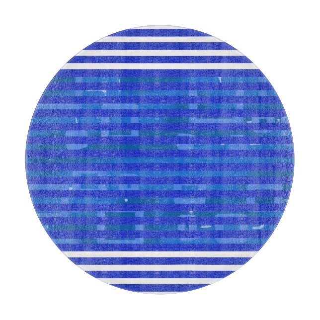 Cool Blue White Geometric Stripes Cutting Board (Front)