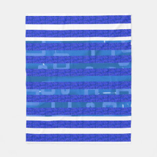 Cool Blue White Geometric Stripes Fleece Blanket