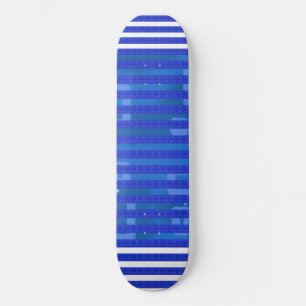 Cool Blue White Geometric Stripes Skateboard