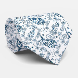 cool blue white paisley tiled pattern neck tie