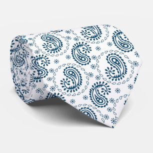 cool blue white paisley tiled pattern neck tie