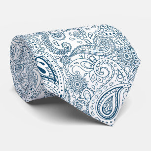cool blue white paisley tiled pattern neck tie