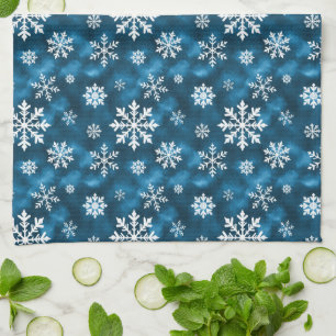 Cool Blue With White Snowflake Pattern Winter Kitchen Towel