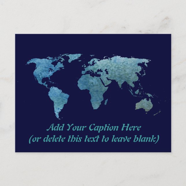 Cool Blue World Map Postcard (Front)
