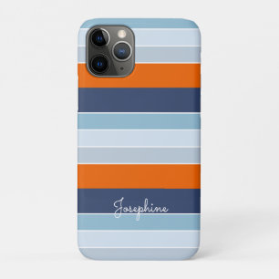 Cool blues and orange stripes custom name iPhone 11 pro case