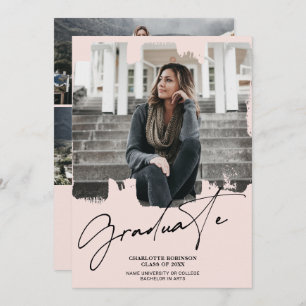 Cool blush pink graduate script photo graduation invitation
