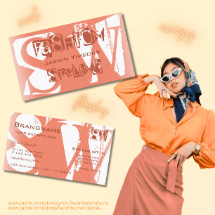 Cool Blush Red and White with Initials Stylish Business Card