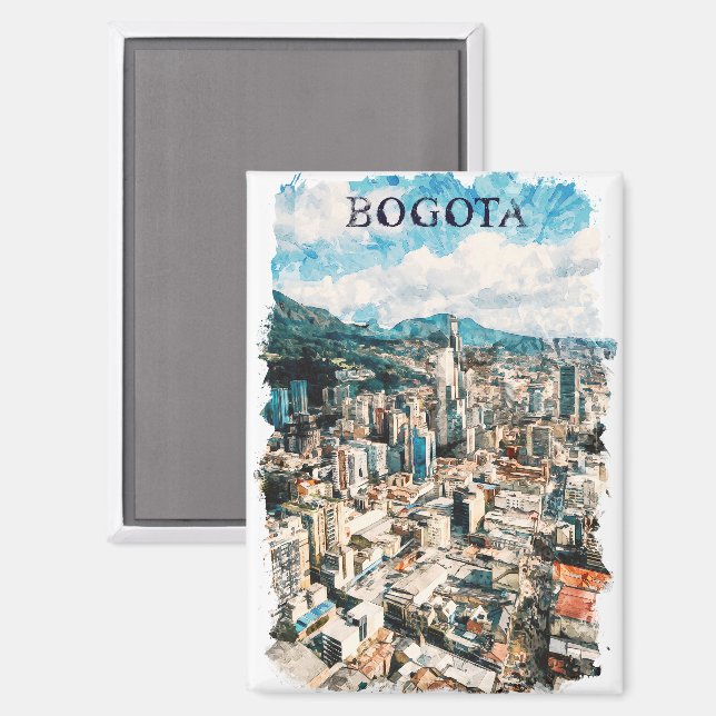 Cool Bogota Colombia CIty View Watercolor Magnet (Front/Back)