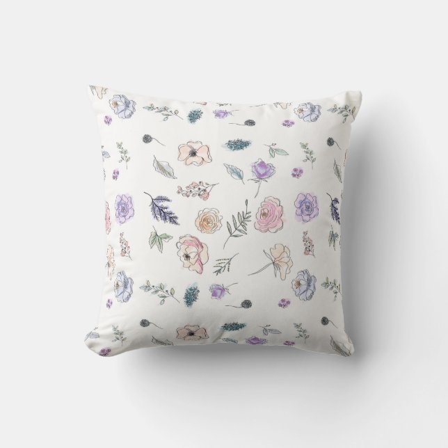 Cool Bohemian Chic Floral Boho Girl Pink Blue Throw Pillow (Front)