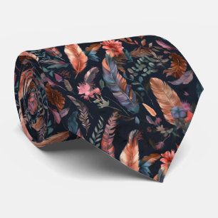 cool Boho feathers and flowers  Tie