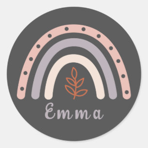 Cool Boho Rainbow with Personalized Name Classic Round Sticker