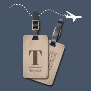 Cool Bold Brown Monogram Texture Beige Luggage Tag