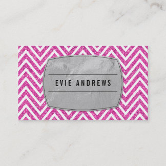 COOL bold chevron pattern silver foil glitter pink Business Card