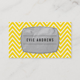 COOL bold chevron pattern silver foil panel yellow Business Card