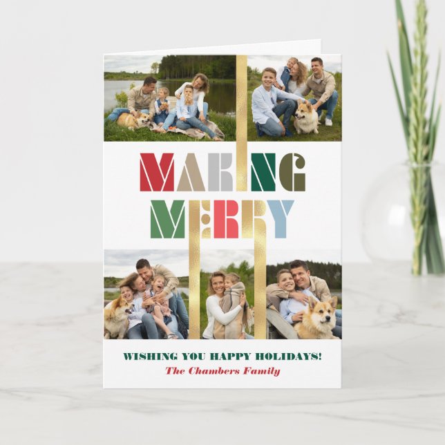 Cool Bold Colourful Making Merry Multiphoto  Holiday Card (Front)