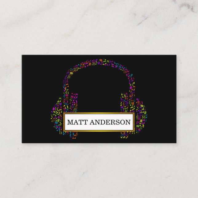 Cool Bold DJ Headphones Black Music Business Card (Front)