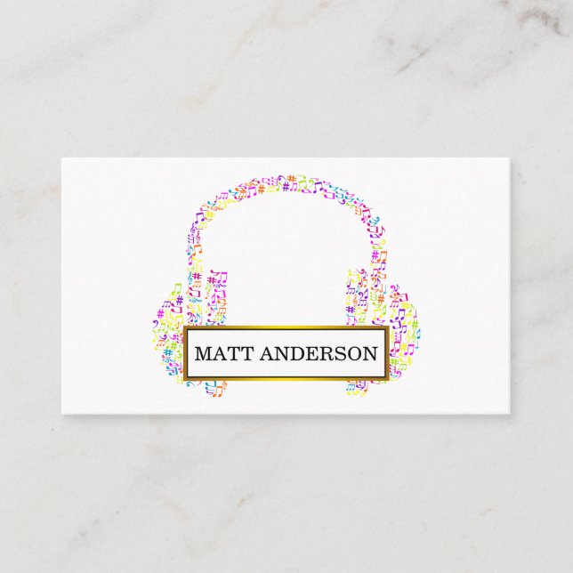 Cool Bold DJ Headphones Colourful Music Business Card (Front)