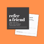 Cool Bold Grey White Beauty Salon Referral Card<br><div class="desc">Unique fully customizable referral card template for beauty related professionals. Cool bold design with dark grey background and white fonts.</div>