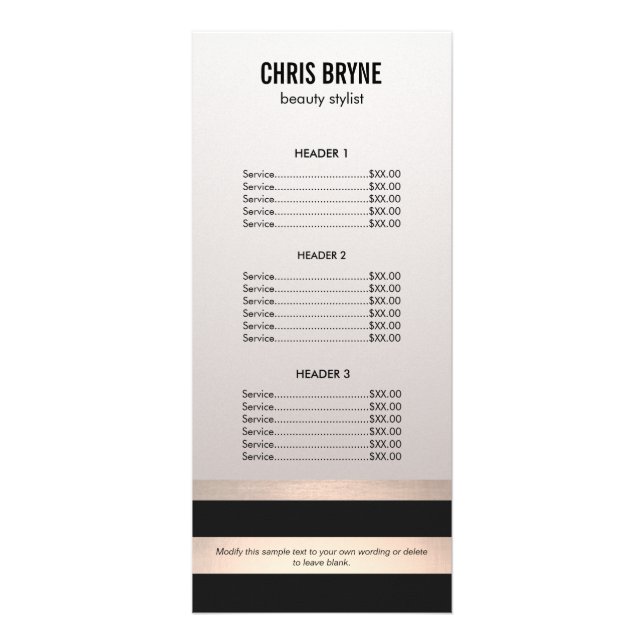 Cool Bold Modern Black and Gold Price List Menu (Front)