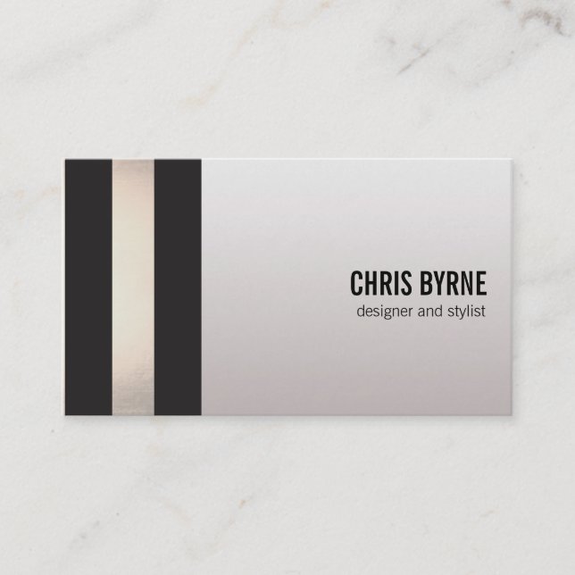 Cool Bold Modern Black and Rose Gold Striped Business Card (Front)
