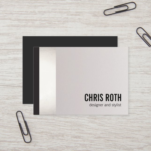 Cool Bold Modern Black and Silver Stripe Grey Business Card (Front/Back In Situ)