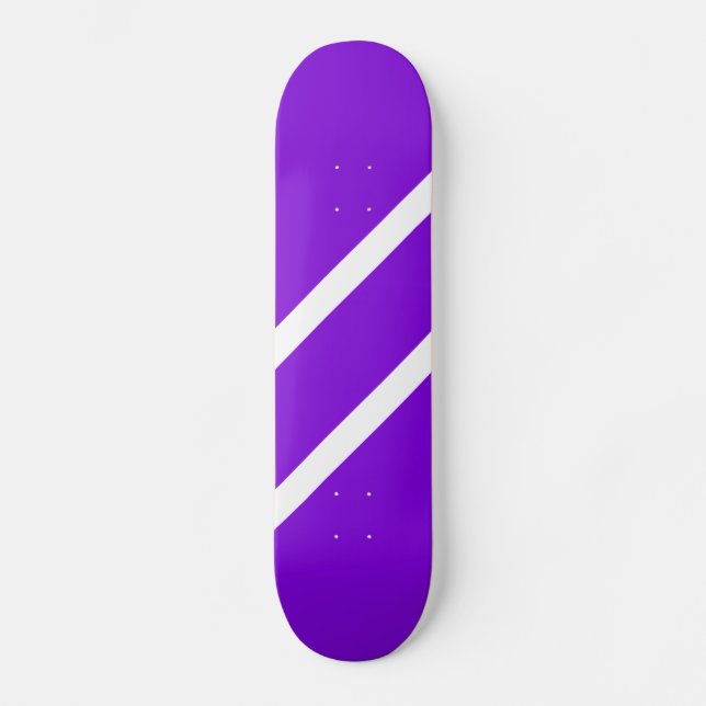Cool Bold Purple Sleek White Diagonal Stripes  Skateboard (Front)