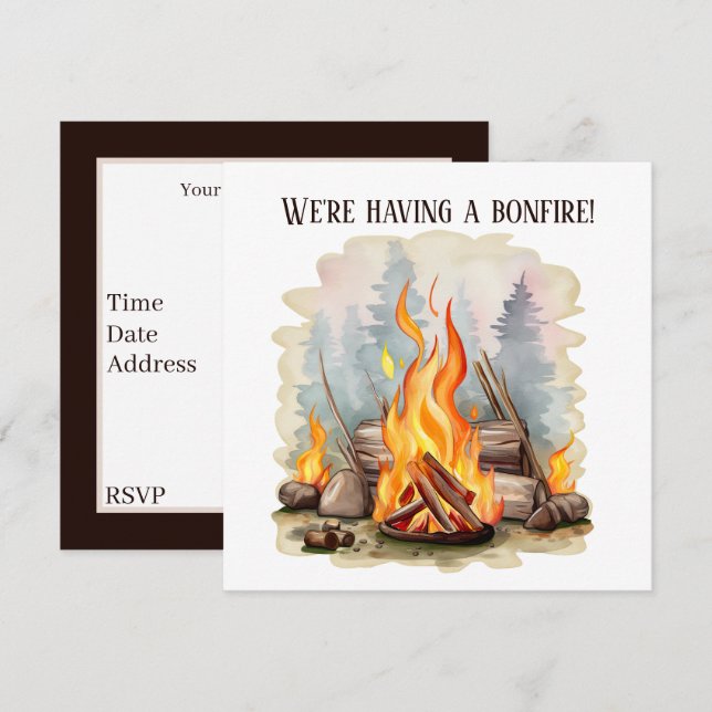 cool bonfire add information party invitation (Front/Back)
