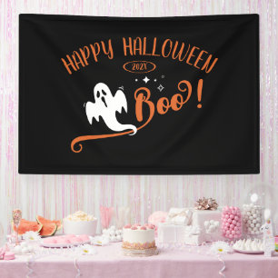 Cool Boo Little Ghost Happy Halloween Black Banner