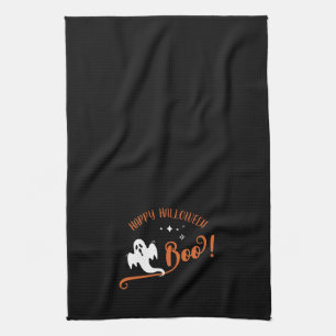 Cool Boo Little Ghost Happy Halloween Black Kitchen Towel