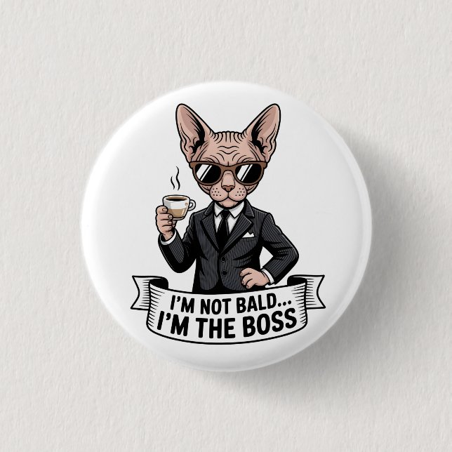 Cool Boss Sphynx Cat Coffee Art 1 Inch Round Button (Front)