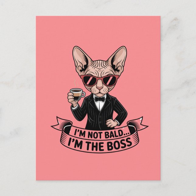Cool Boss Sphynx Cat Coffee Art Postcard (Front)