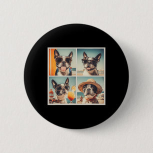 Cool Boston Terrier Sungles Dogs Summer Vacation B 2 Inch Round Button