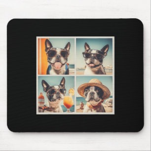 Cool Boston Terrier Sungles Dogs Summer Vacation B Mouse Pad