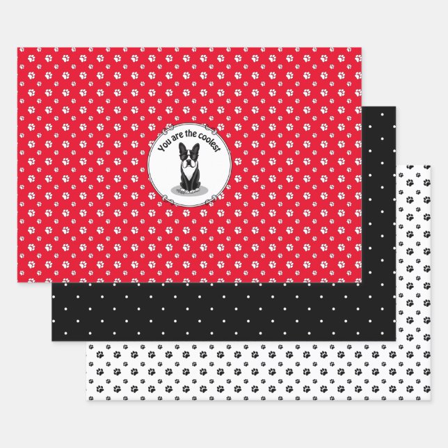 Cool Boston Terrier with Sunglasses (black) Wrapping Paper Sheet (Set)