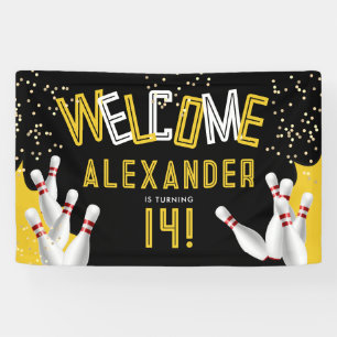 Cool Bowling Black And Yellow Strike Party Welcome Banner