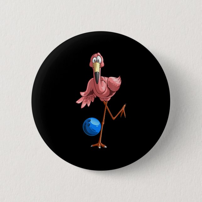 Cool Bowling Flamingo  Fun Shorebirds Lover Player 2 Inch Round Button (Front)