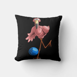 Cool Bowling Flamingo Fun Shorebirds Lover Player Throw Pillow