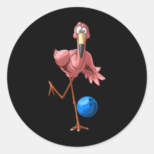 Cool Bowling Flamingo Funny Shorebirds Lover Playe Classic Round Sticker