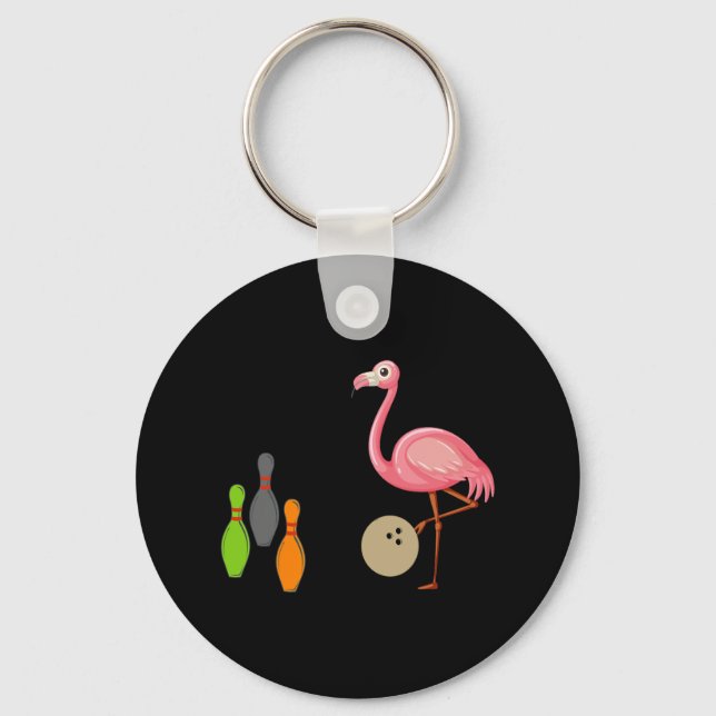 Cool Bowling Flamingo Funny Shorebirds Lover Playe Keychain (Front)
