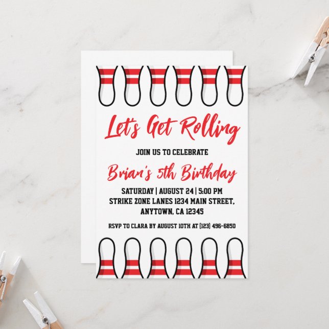 cool bowling party invitations (Front/Back In Situ)