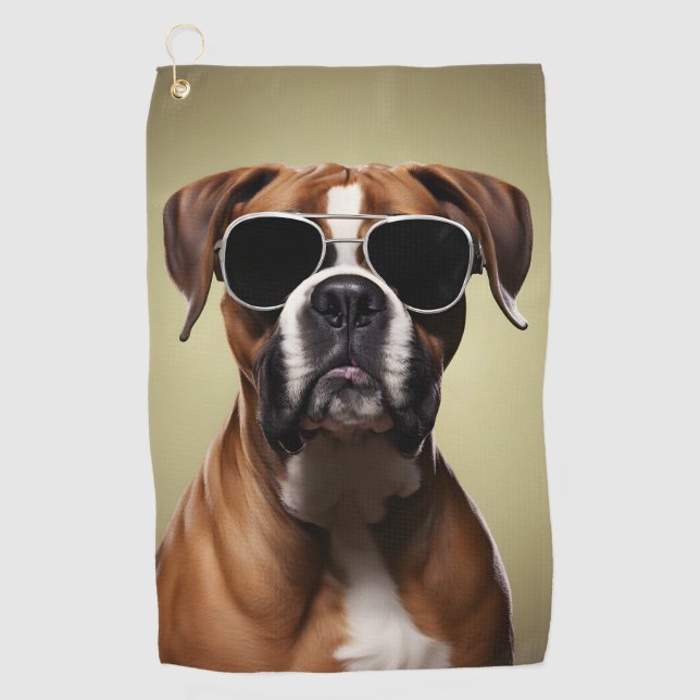 Cool Boxer Dog Golf Towel (Front)