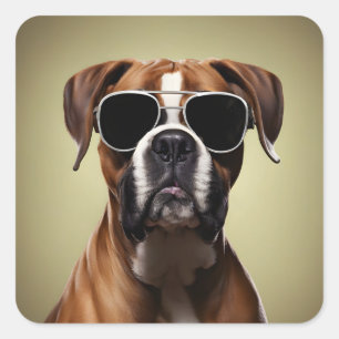 Cool Boxer Dog Square Sticker