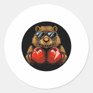 Cool Boxing Beaver Design For A Knockout Style Classic Round Sticker