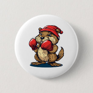 Cool Boxing Beaver With Gloves For A Knockout Appe 2 Inch Round Button