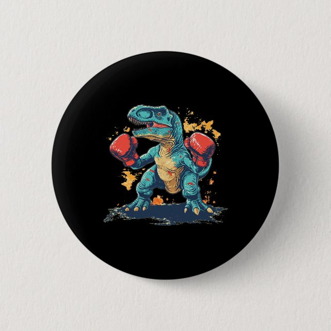 Cool Boxing Gloves With Dinosaur  2 Inch Round Button (Front)