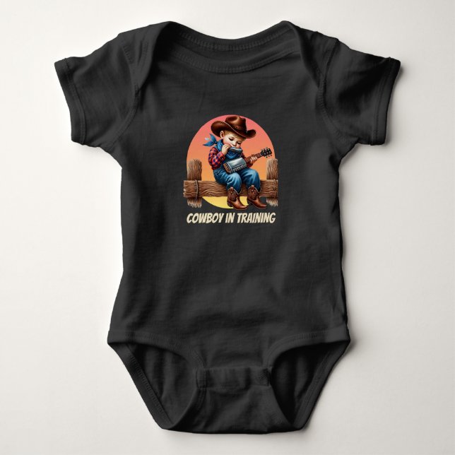 Cool boy cowboy training customizable  baby bodysuit (Front)