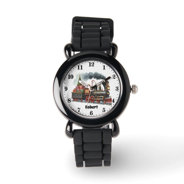 Cool boys Christmas train add name Watch (Front)
