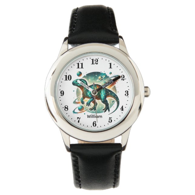 Cool Boys Cosmic Dinosaur add name Watch (Front)